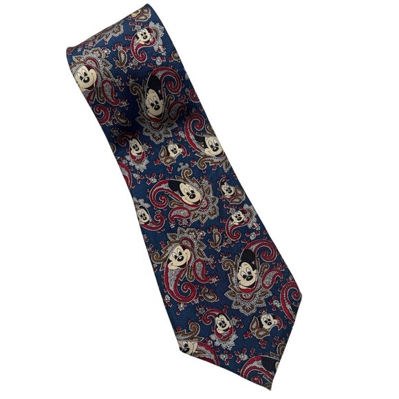 Vintage Disney Mickey Mouse Silk Tie Blue Red Paisley By Balancine - Picture 1 of 6